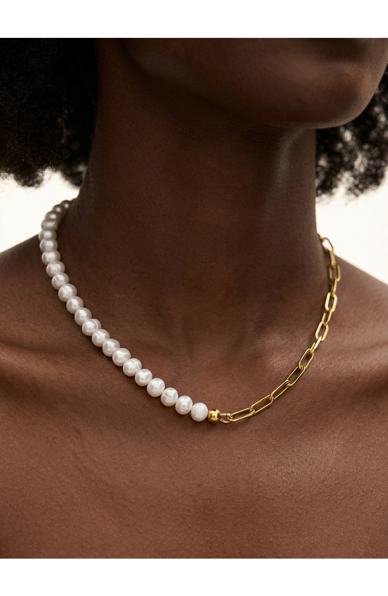 Joey Baby Freshwater Pearl Paperclip Chain Necklace, Alternate, color, Metallic Gold