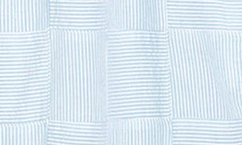 Madewell Cicely Patchwork Tiered Midi Dress In Blue/white