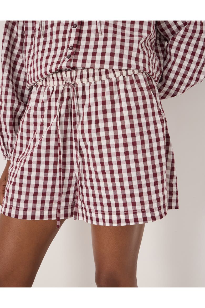 Ernie Gathered Gingham Beach Short, Alternate, color, Maroon Red & White