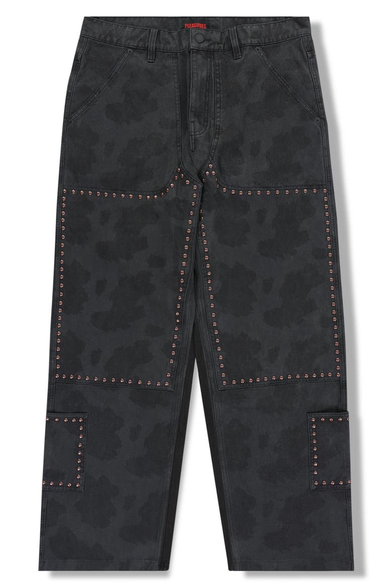 Cowhide Print Stud Double Knee Pants, Alternate, color, BLACK