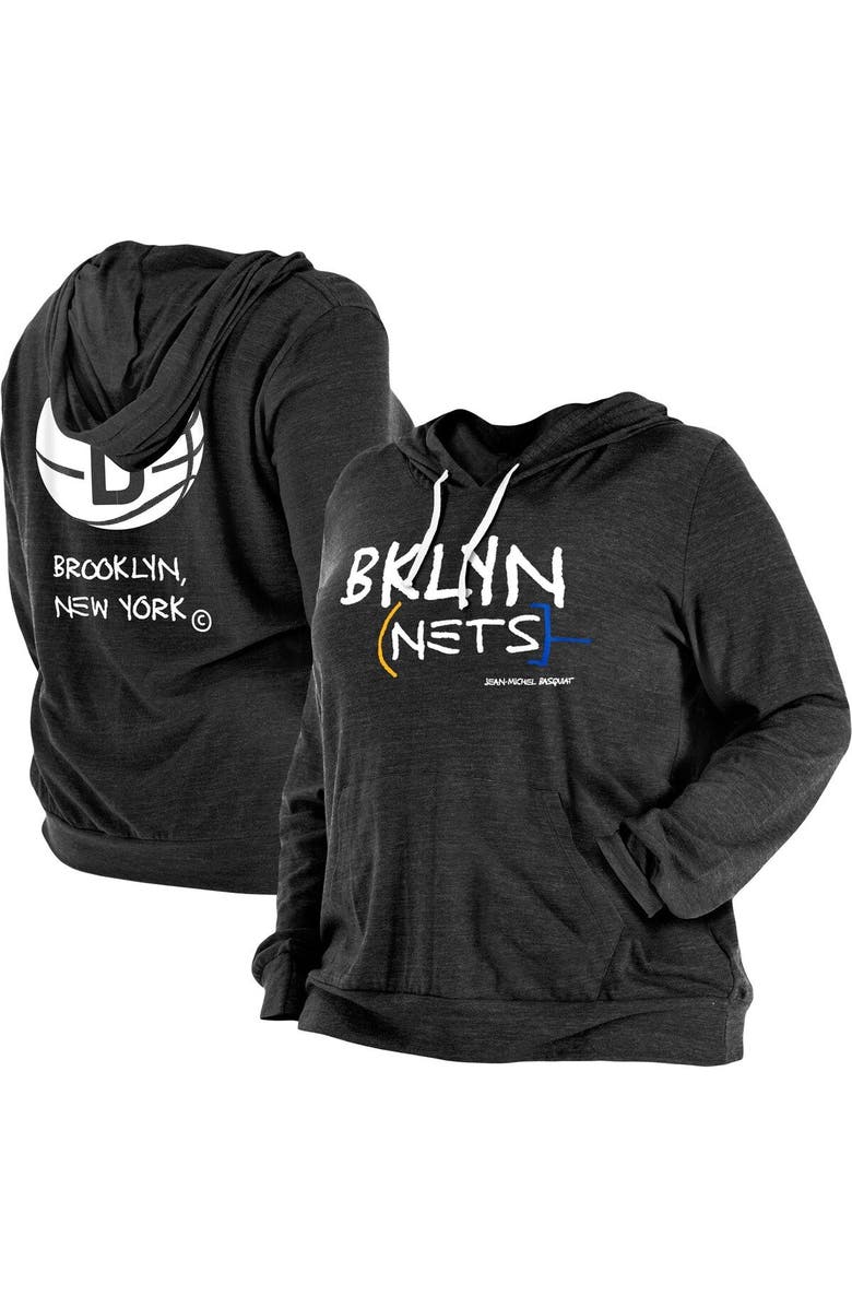 New Era Women's New Era Heather Black Brooklyn Nets Plus Size 2022/23 City Edition Bi-Blend Long Sleeve Hoodie T-Shirt, Main, color, 