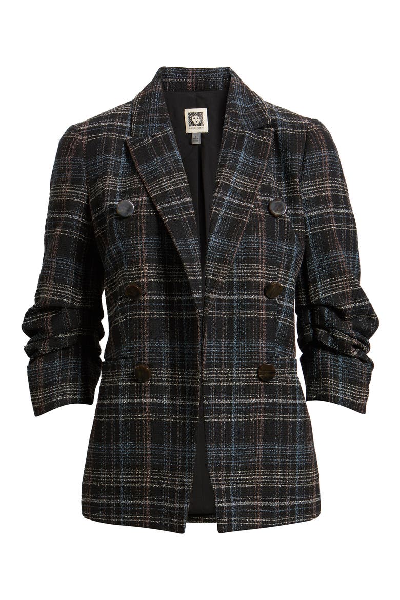 Pleated Sleeve Blazer, Main, color, ANNE BLACK MULTI