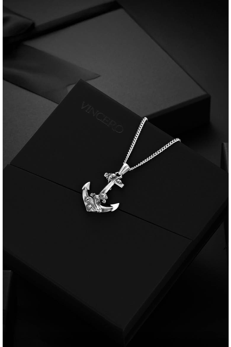 Men's Anchor Pendant Necklace, Alternate, color, SILVER