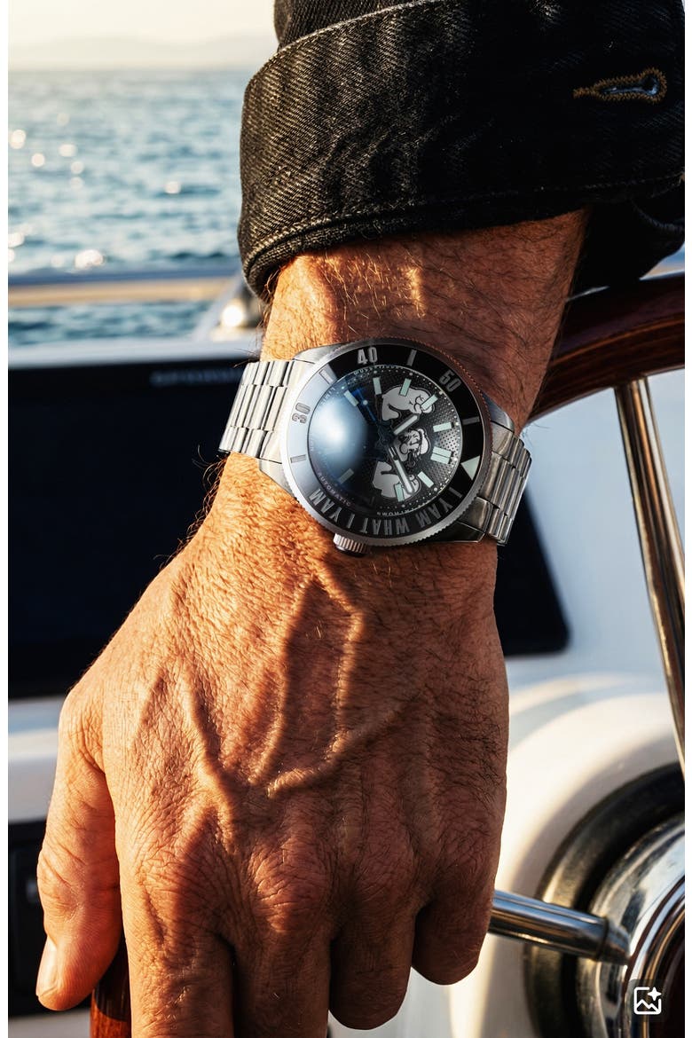 x Popeye Forearm Fury Piccard Automatic Bracelet Watch, 45mm, Alternate, color, BLACK