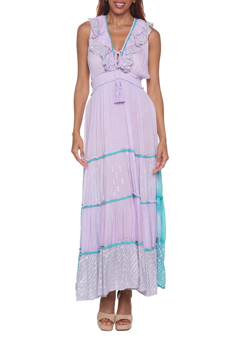 Colorblock Tiered Sundress, Main, color, PURPLE
