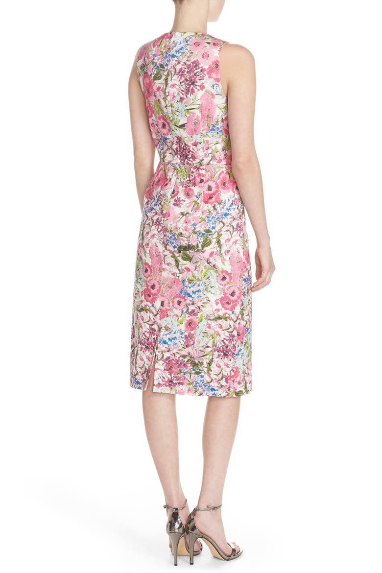 Floral Print Stretch Cotton Midi Dress, Alternate, color, IVORY PINK