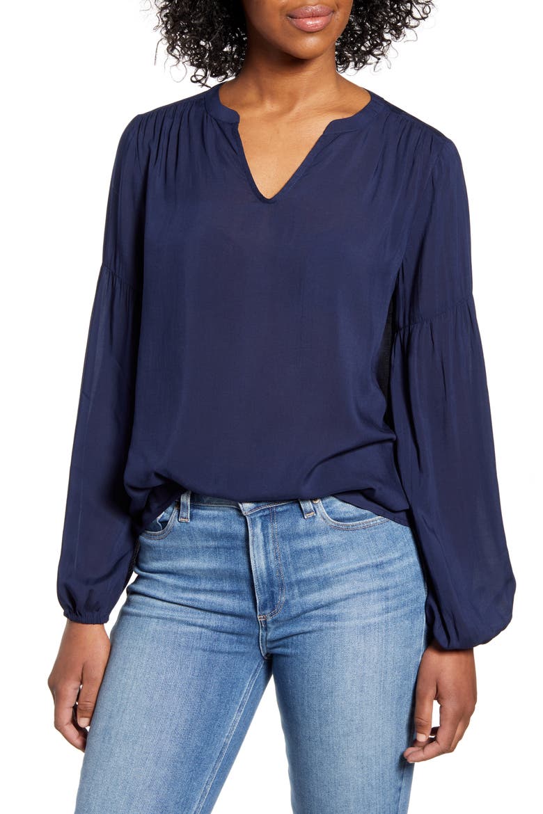 Split Neck Top, Main, color, NAVY PEACOAT