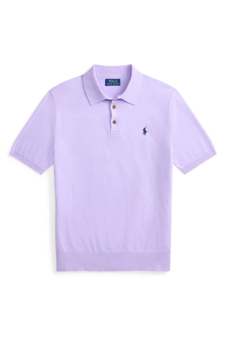 Short Sleeve Cotton Polo Sweater, Alternate, color, POWDER PURPLE