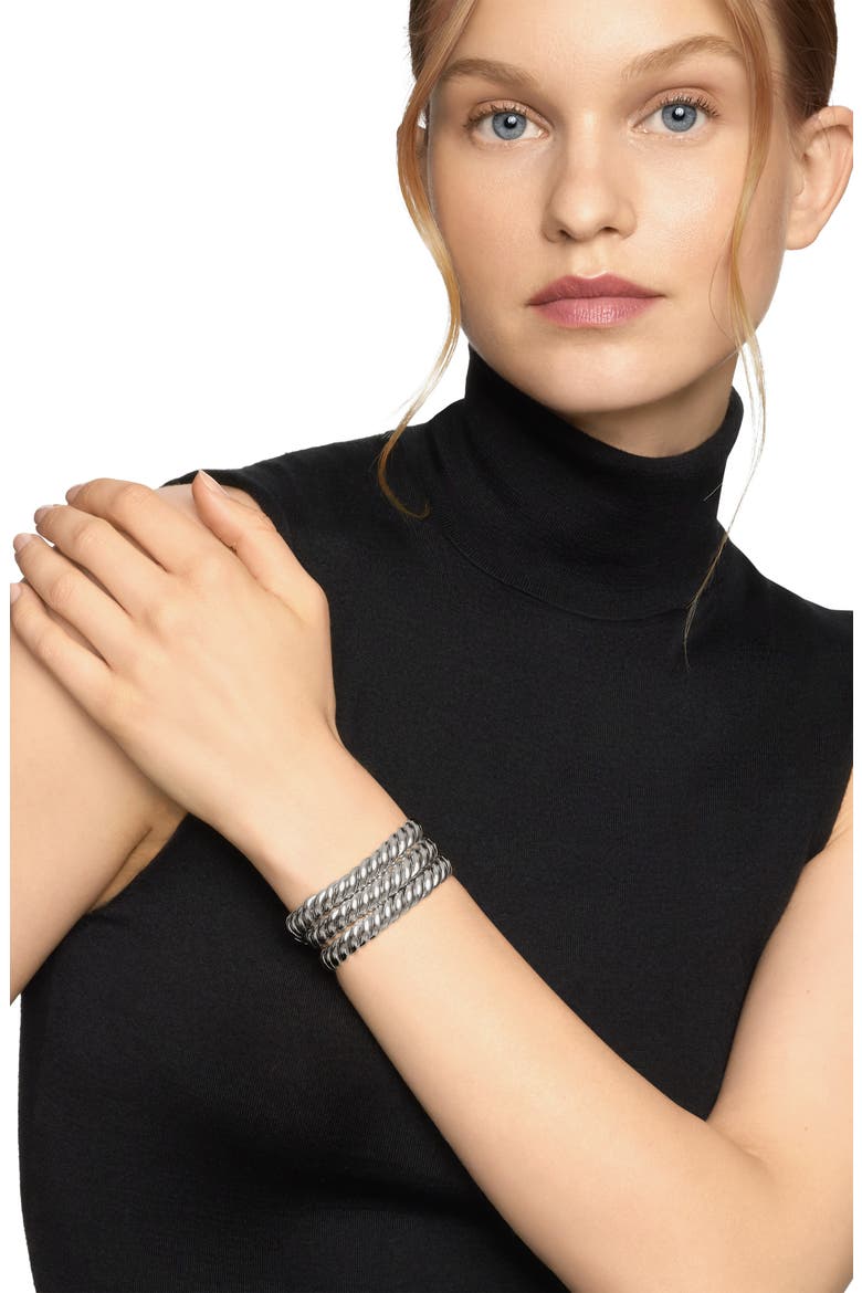 Sculpted Cable Triple Wrap Bracelet in Sterling Silver, Alternate, color, STERLING SILVER