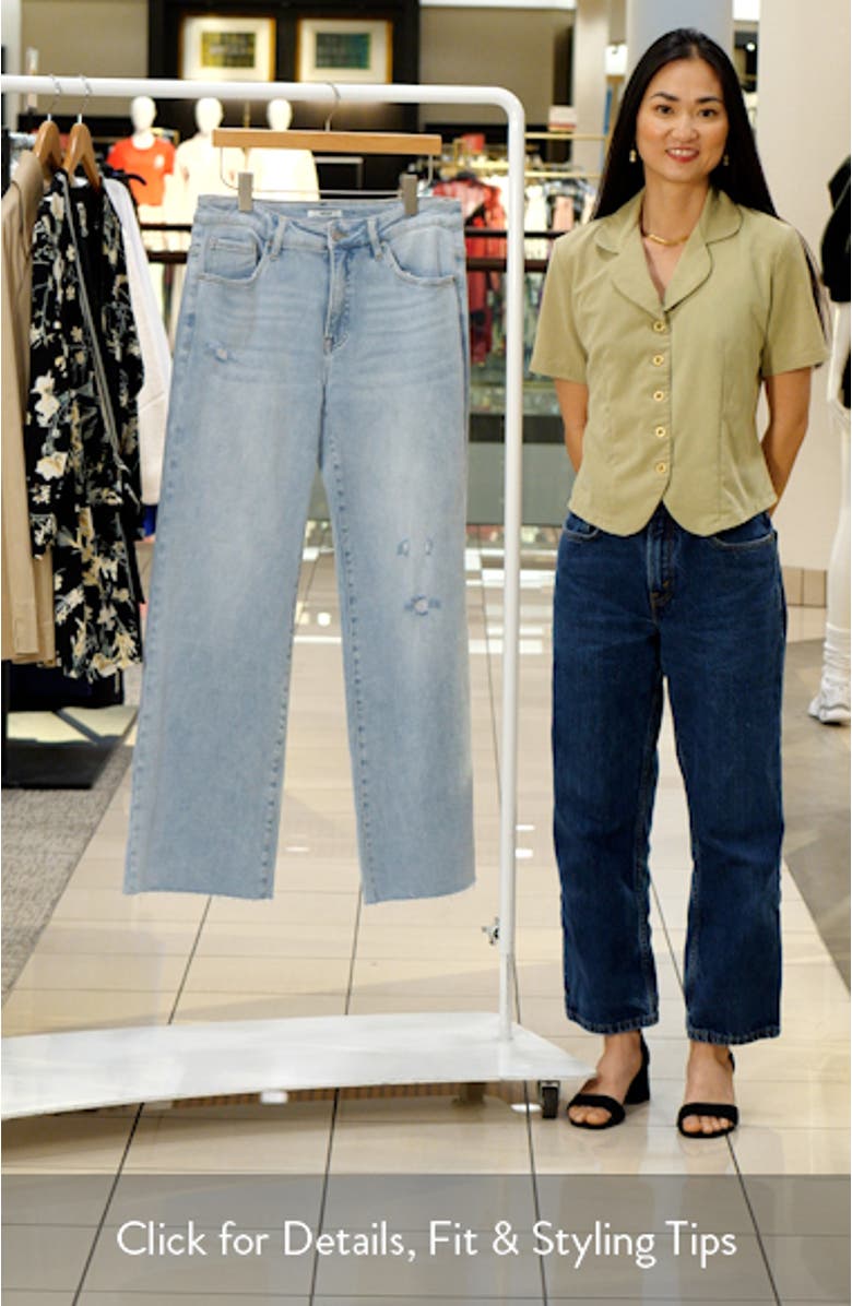 High Waist Raw Hem Wide Leg Jeans, sales video thumbnail