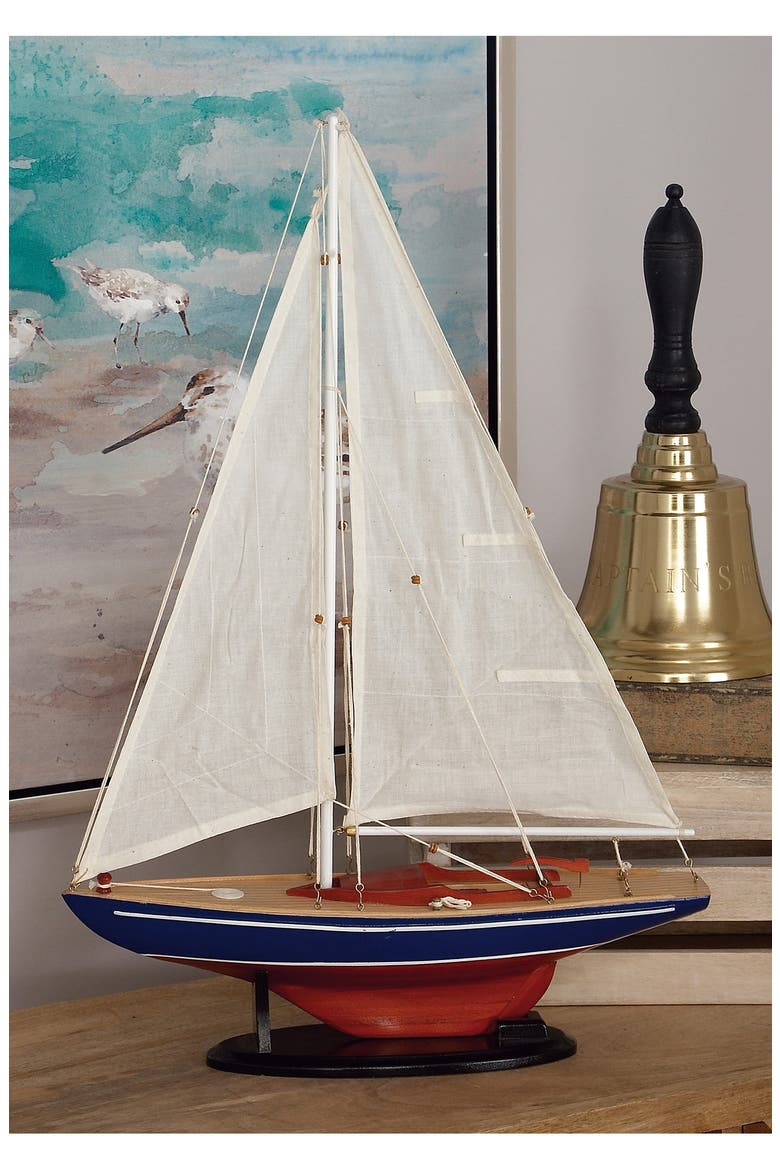 Dark Brown Wood Sailboat Sculpture with Lifelike Rigging, Alternate, color, DARK BROWN