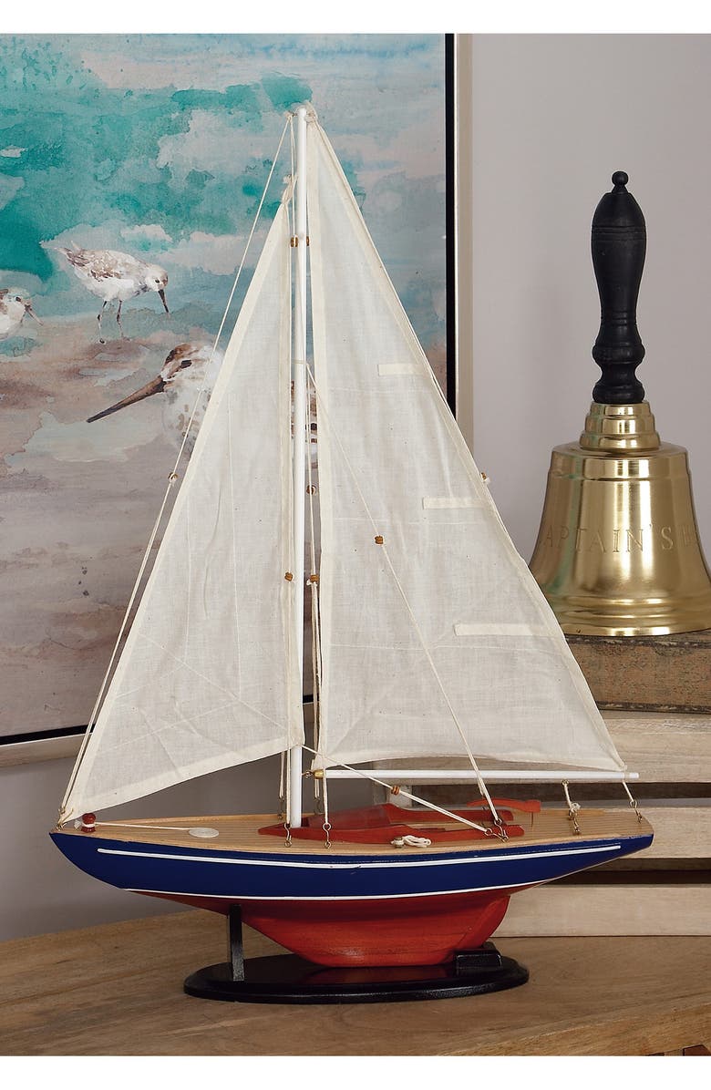WILLOW ROW Dark Brown Wood Sailboat Sculpture with Lifelike Rigging, Alternate, color, 