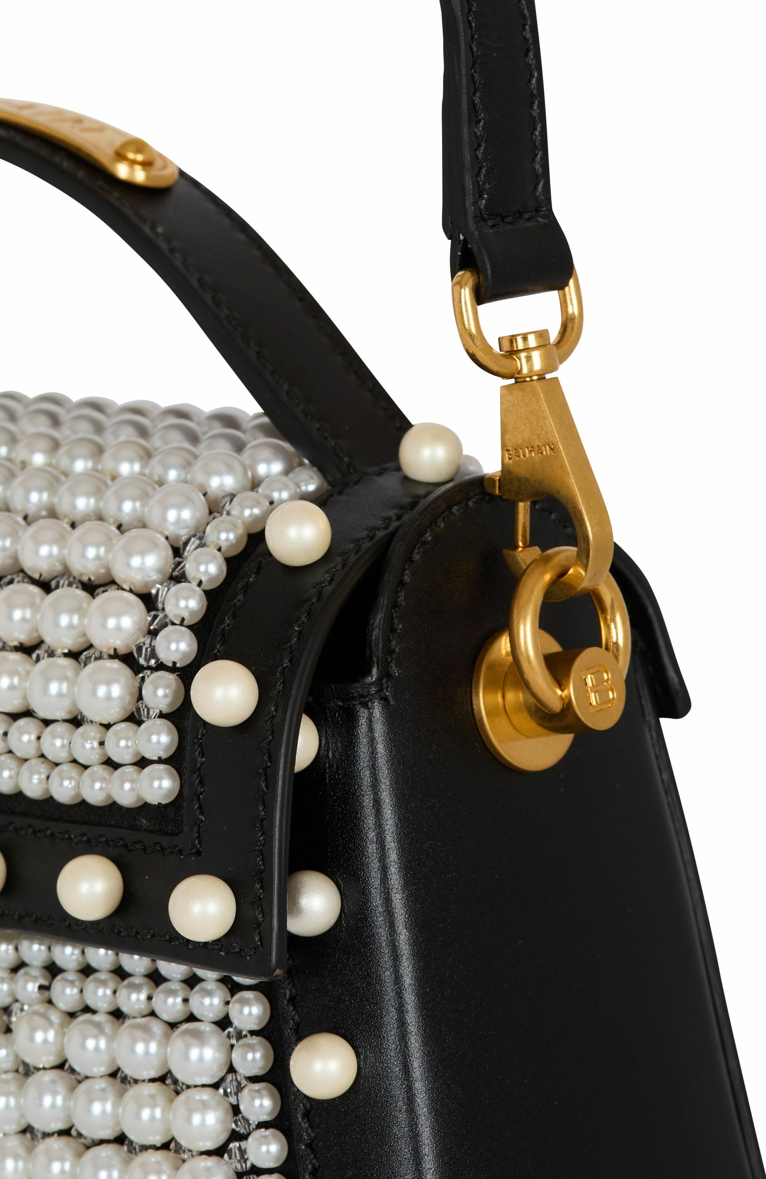 Balmain B-Buzz Dynasty Bag In Leather And Embroidered Satin, Alternate, color, 