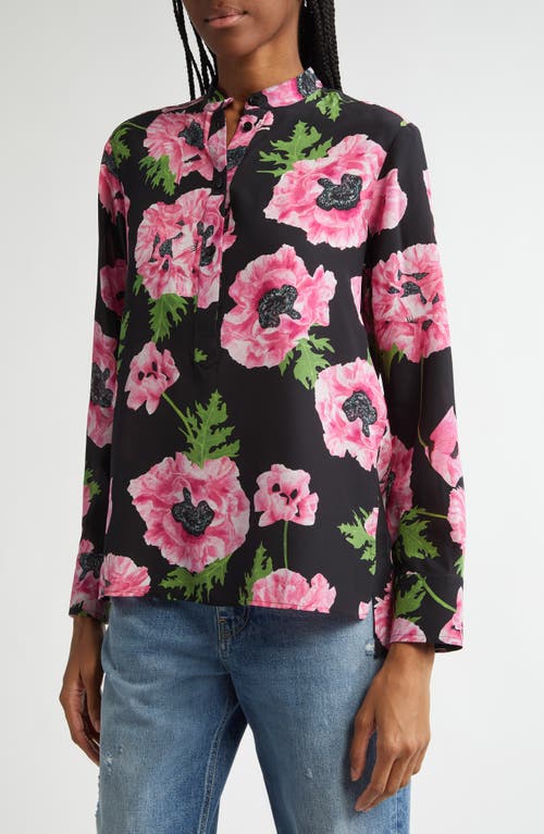 Stella Mccartney Iconic Poppy Print Silk Button-up Shirt In Black