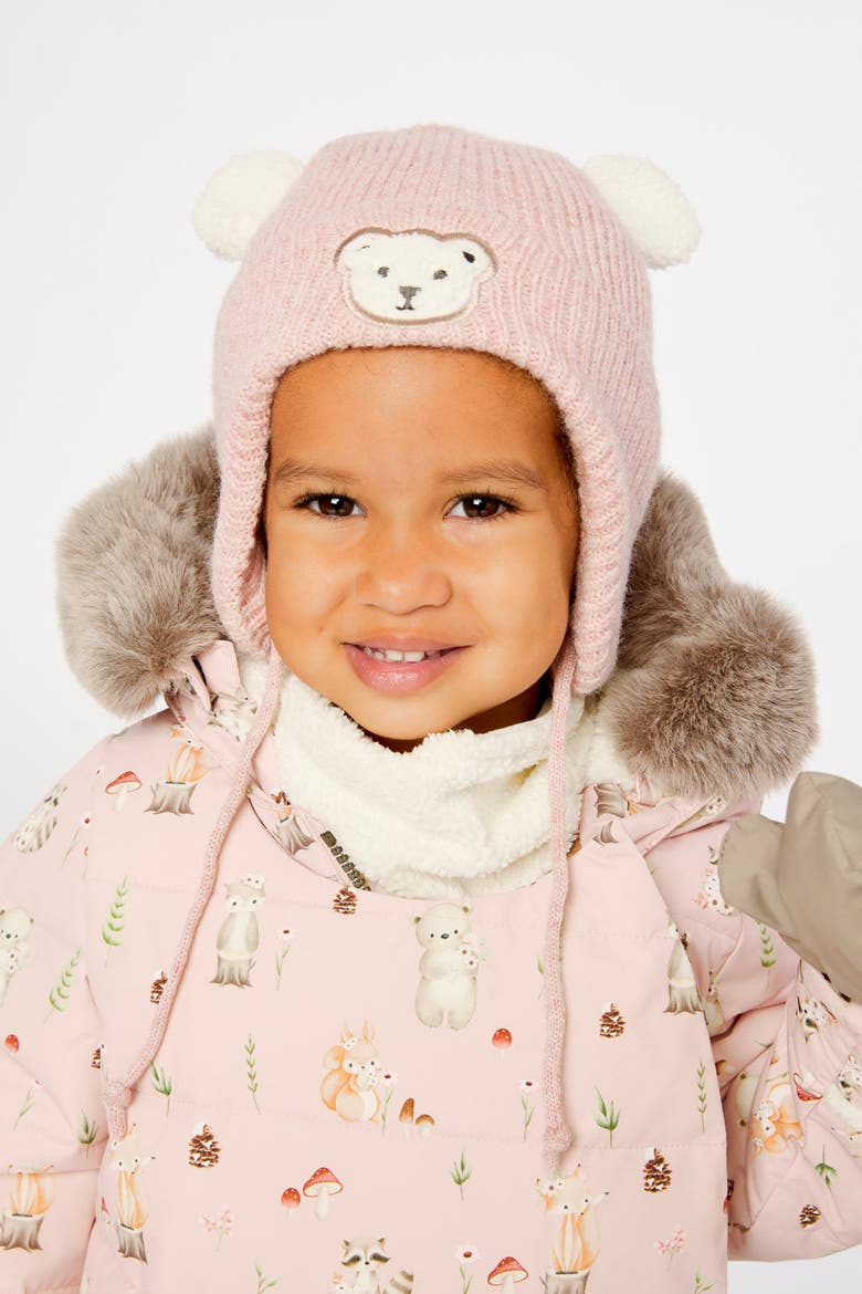 Fleece Lined Bear Ear Winter Knit Hat with Ear Flaps, Alternate, color, Pale Dusty Pink