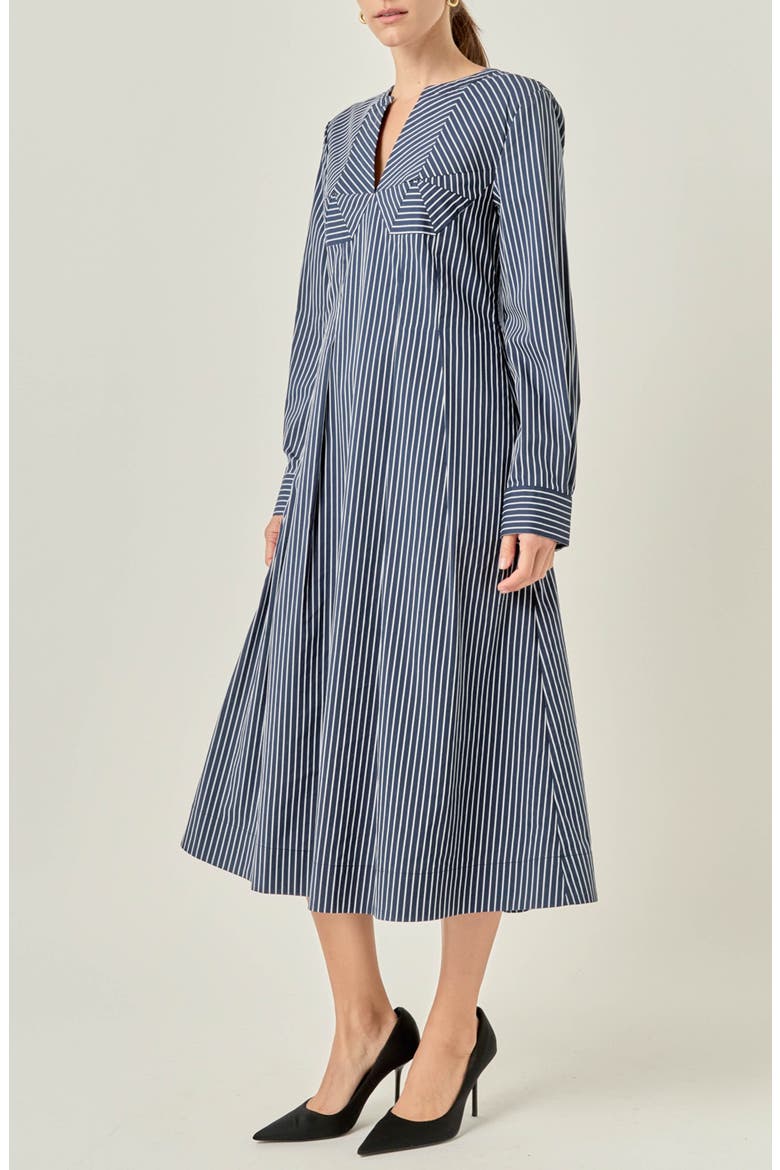 Striped Origami Long Sleeve Midi Dress, Alternate, color, NAVY