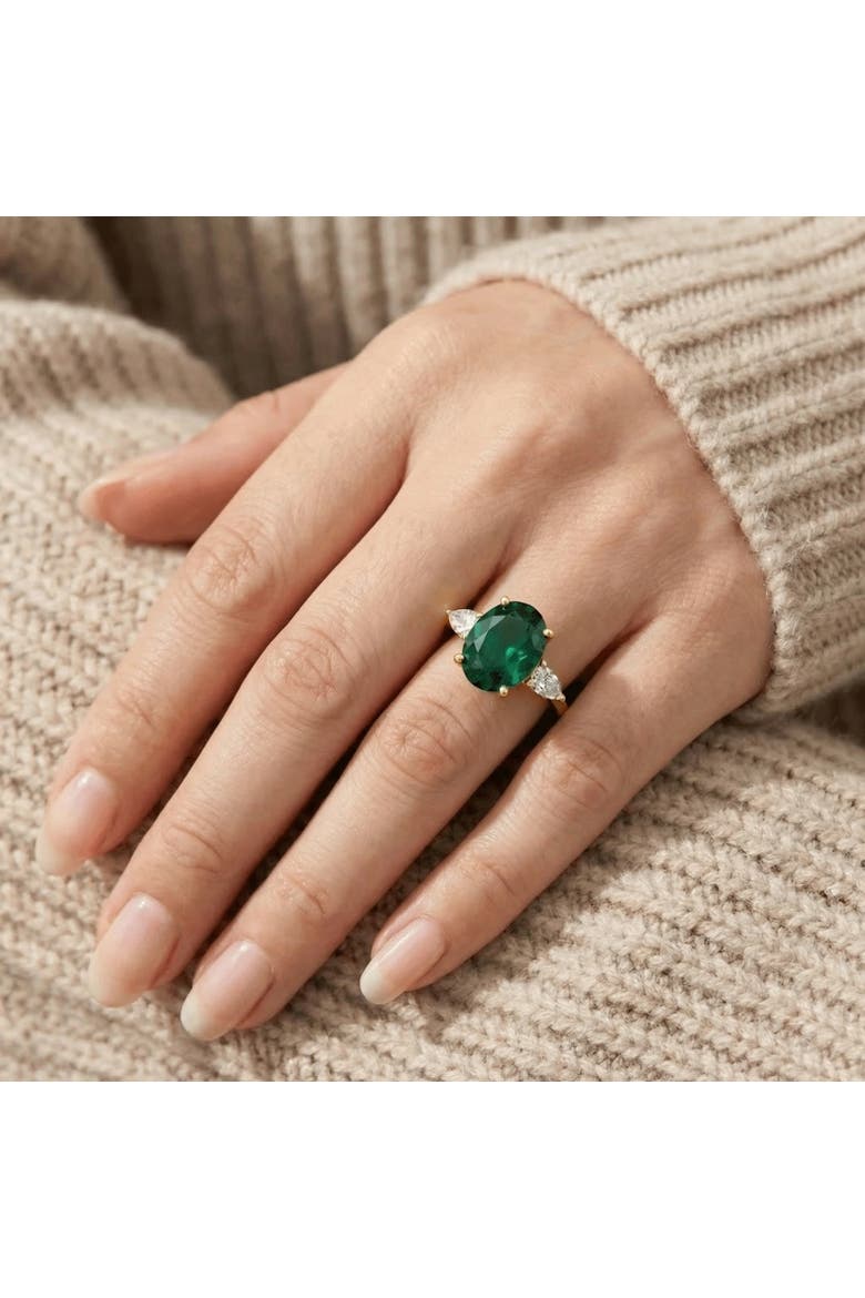 16x12mm Emerald & 1Ct Pear Shape Diamond Ring 14k Gold Lab Grown, Alternate, color, 14k Yellow Gold