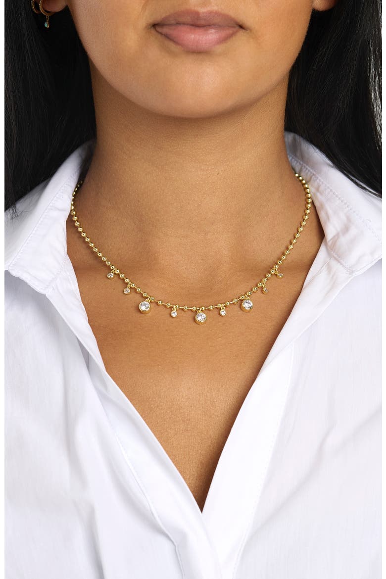 CZ Station Beaded Necklace, Alternate, color, GOLD