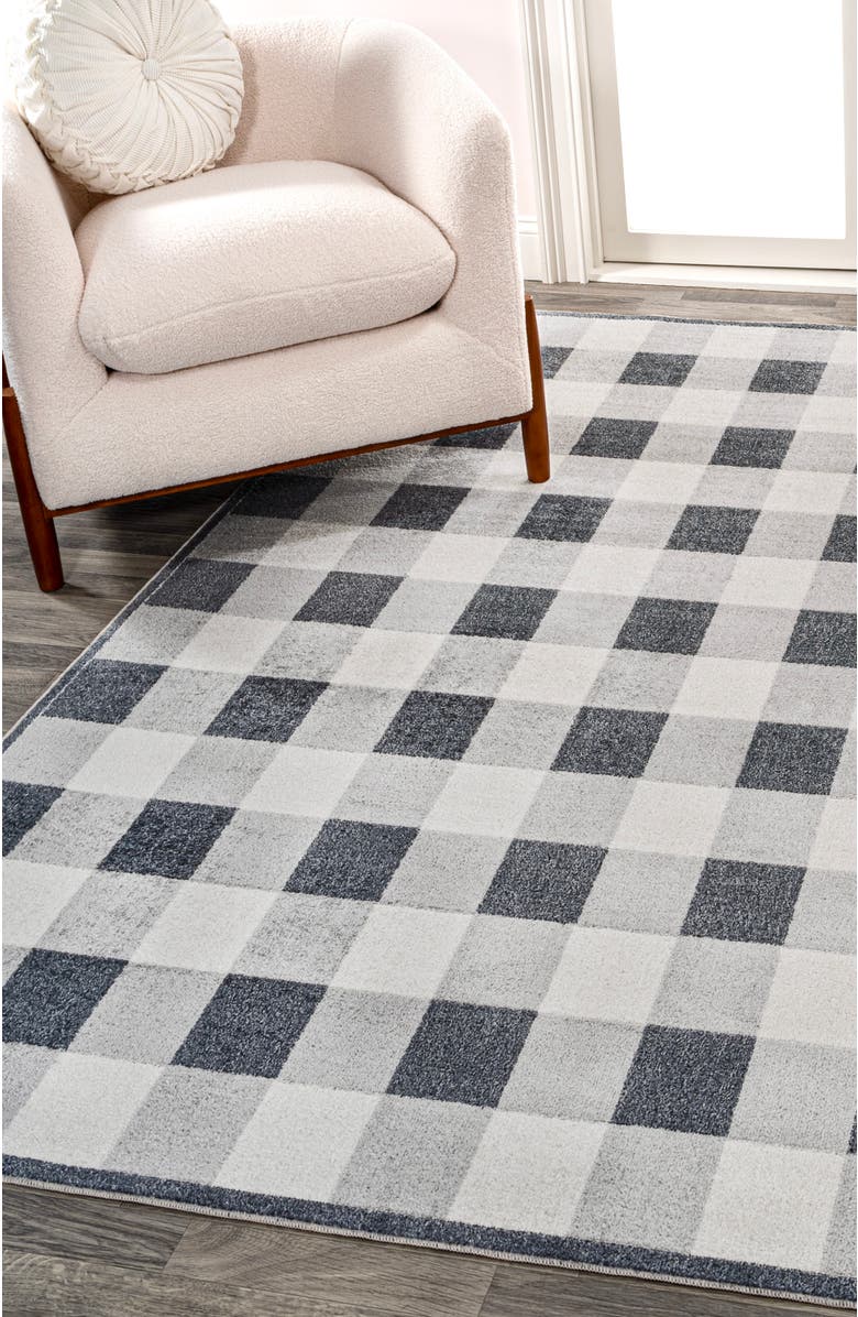 JONATHAN Y Gingham Gradient Plaid Cottage Machine-Washable Area Rug, Alternate, color, Light Gray/Dark Gray/Cream