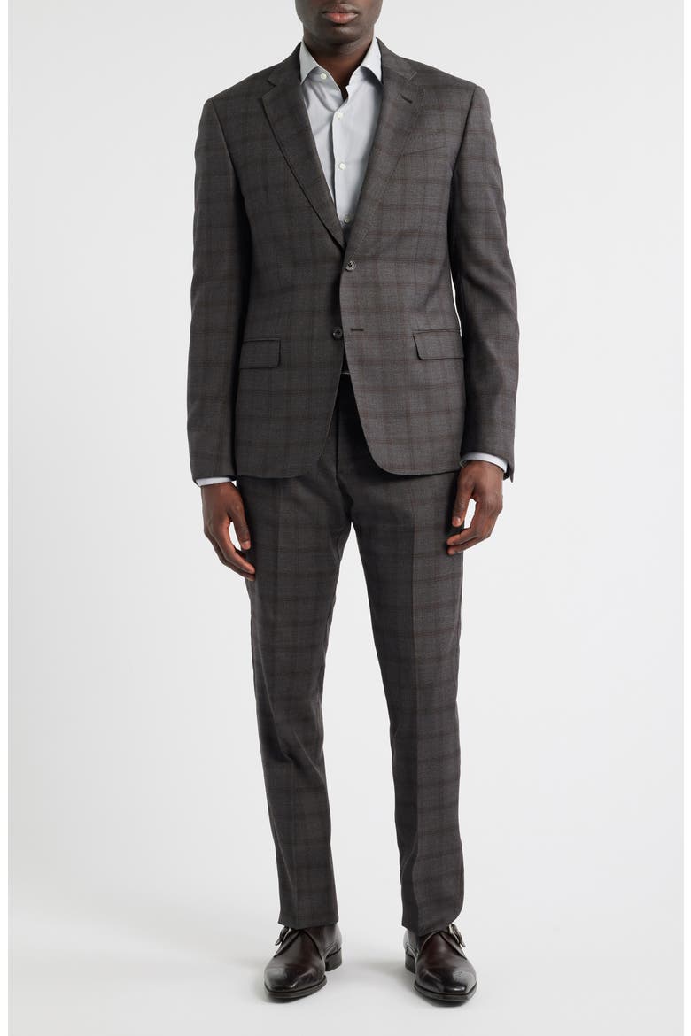 Grey Windowpane Check Virgin Wool Suit, Main, color, SOLID DARK GREY