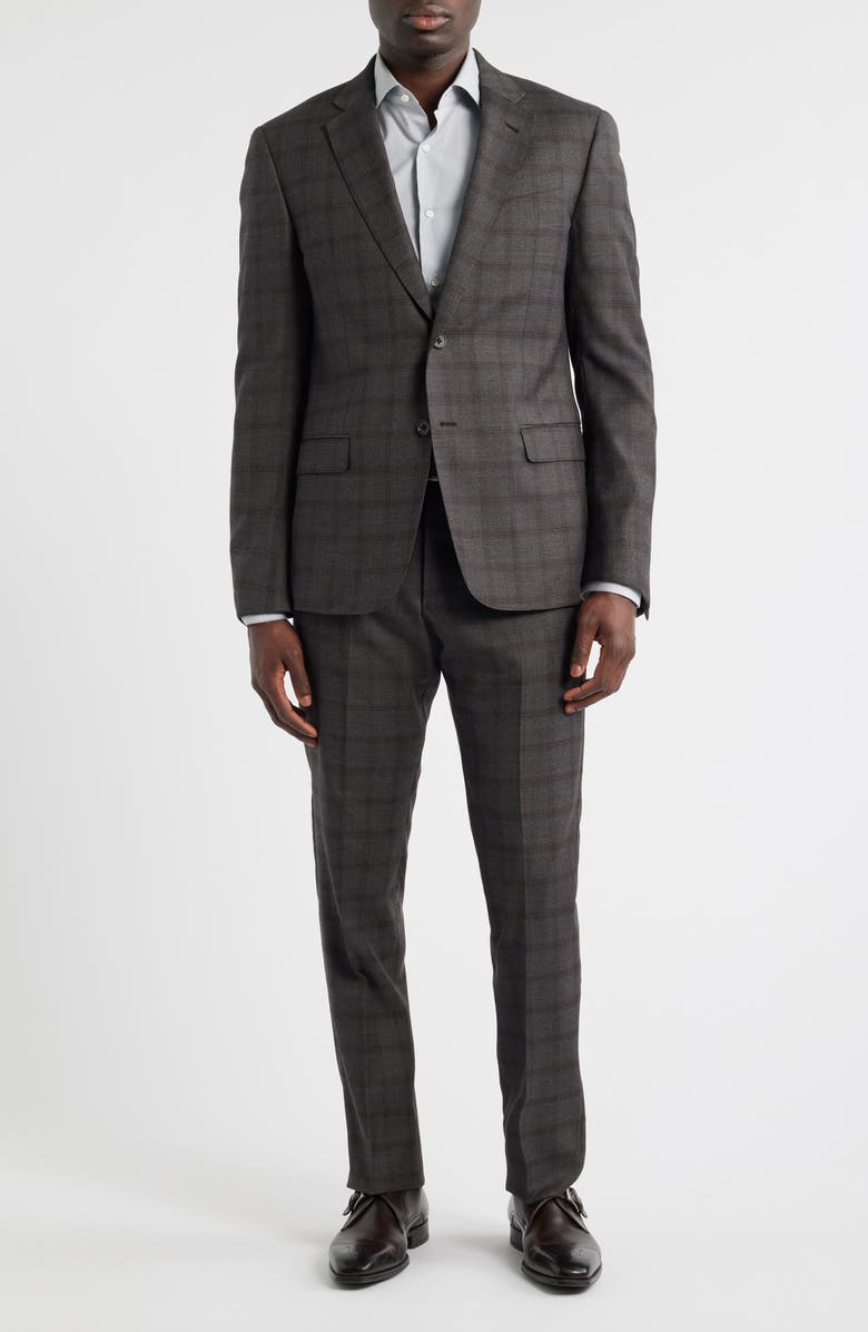 Emporio Armani Grey Windowpane Check Virgin Wool Suit, Main, color, Solid Dark Grey