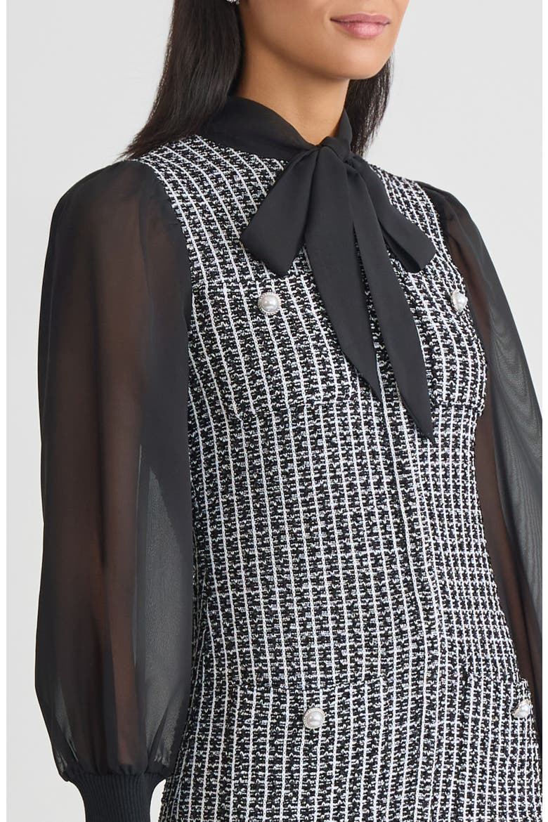 Mixed-Media Tweed Knit Sheath Dress, Alternate, color, Black/White