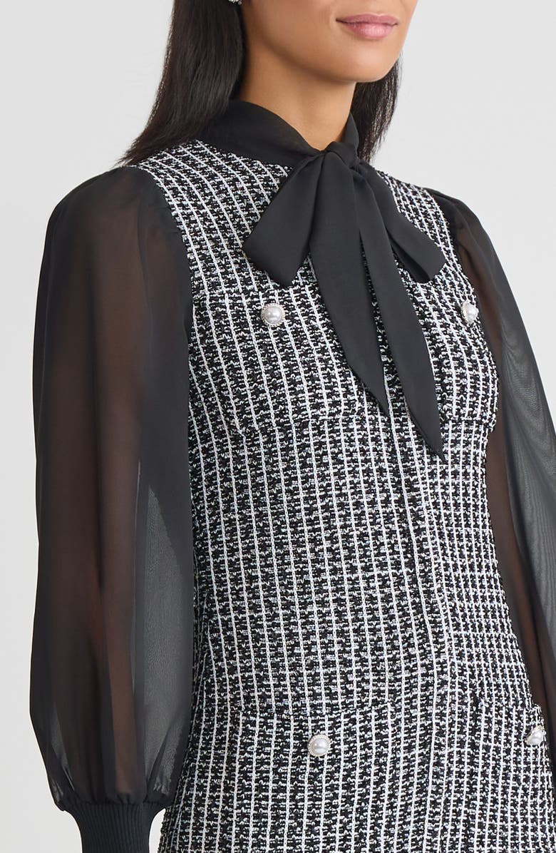 Ming Wang Mixed-Media Tweed Knit Sheath Dress, Alternate, color, Black/White