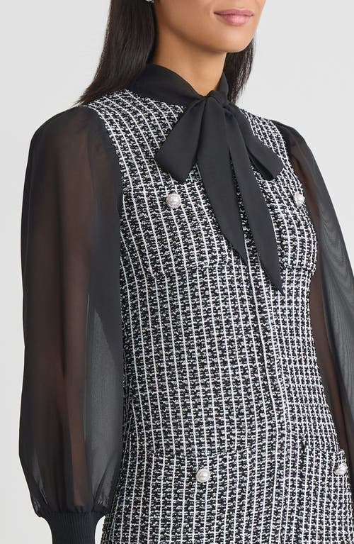 Ming Wang Mixed-media Tweed Knit Sheath Dress In Multi