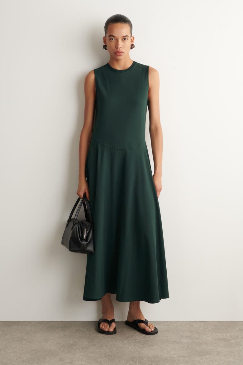 Sculptural Cotton-jersey Midi Dress, Main, color, DARK GREEN