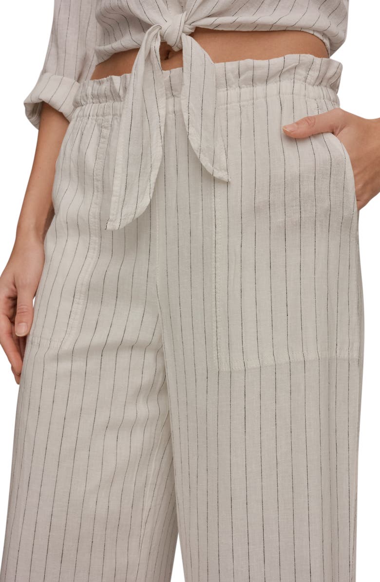 Donna Karan New York Stripe Paperbag Waist Linen Blend Pants, Alternate, color, Cream/Black