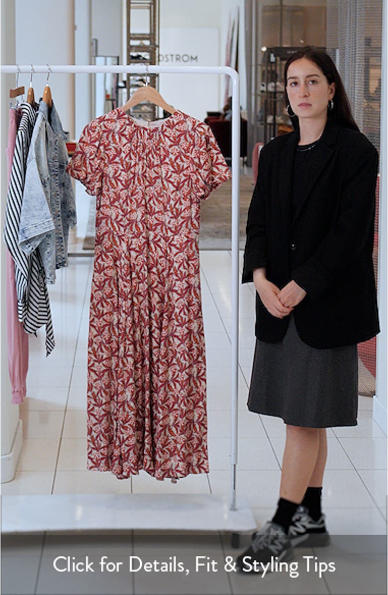 Shirred Neck Puff Sleeve Midi Dress, sales video thumbnail