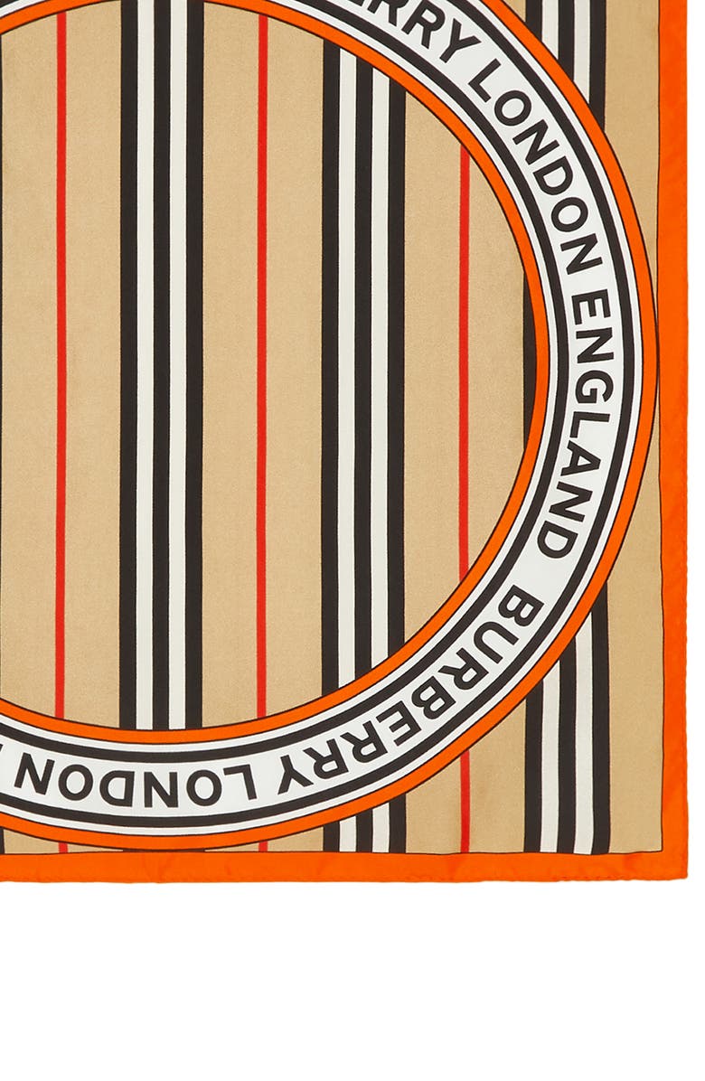 Burberry Logo Icon Stripe Square Silk Scarf, Alternate, color, 