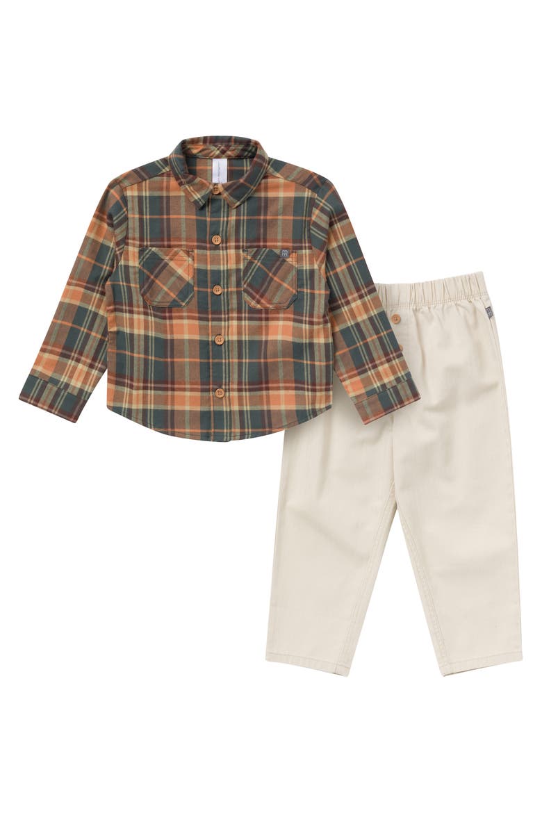 Button Down Plaid Shirt and Pant Set, Alternate, color, Brown Plaid