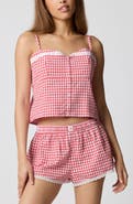 Florence by Mills Lace Trim Gingham Crop Stretch Cotton Camisole