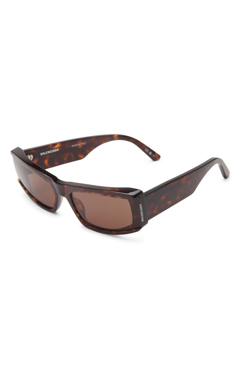 Balenciaga 66mm Oversize Rectangular Sunglasses, Alternate, color, Havana Havana Brown