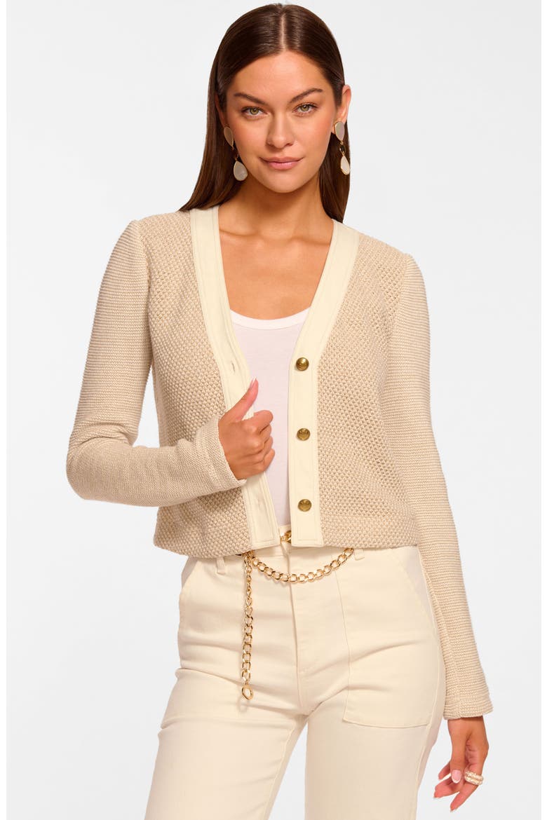 Huda Mixed Media Cardigan, Alternate, color, SANDSTONE TWEED