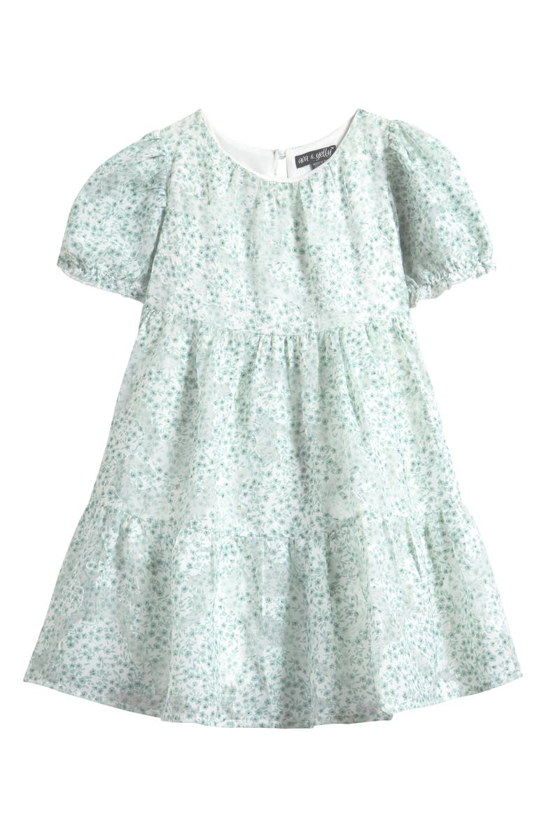 Ava & Yelly Kids' Puff Sleeve Burnout Chiffon Tiered Party Dress, Main, color, Sage