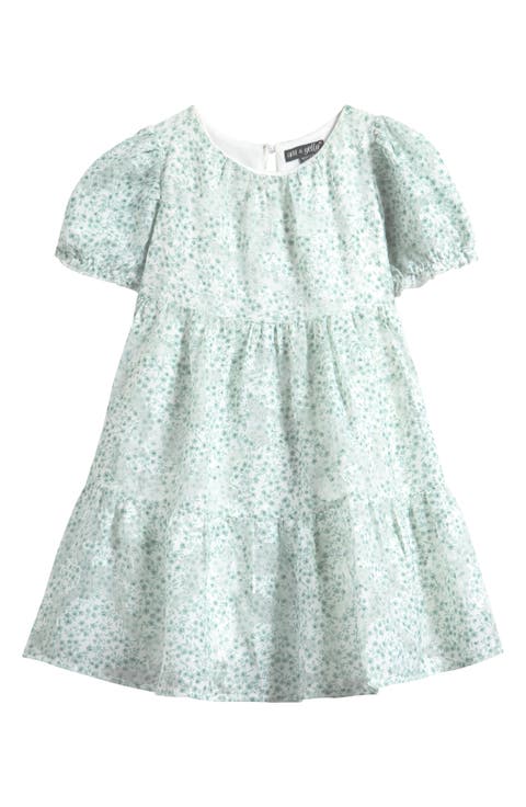 Kids' Puff Sleeve Burnout Chiffon Tiered Party Dress (Toddler & Little Kid)