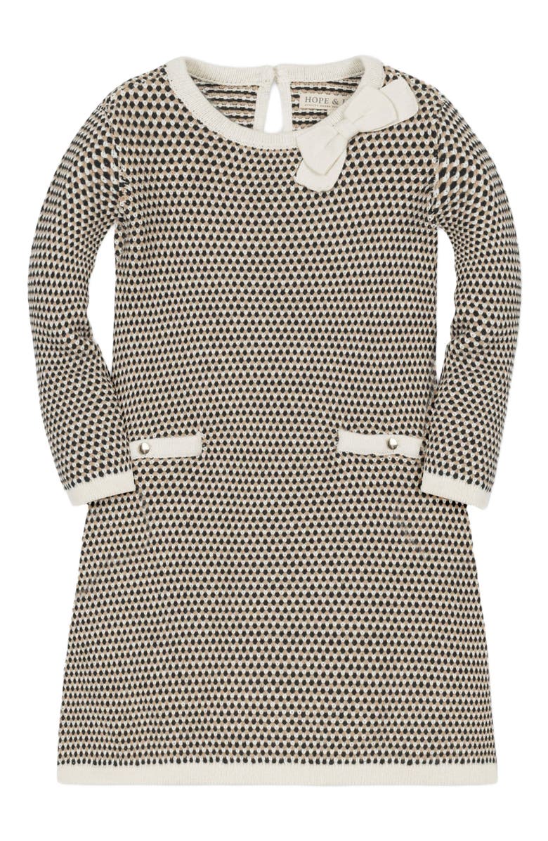 Hope & Henry Baby Girls' Organic Tweed Bow Sweater Dress, Infant, Main, color,