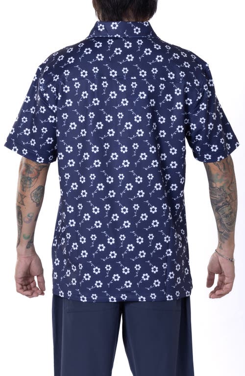 Vast Positive Floral Short Sleeve Performance Button-up Shirt In Navy
