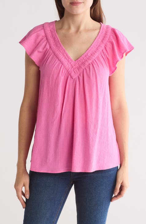 Ruffle Sleeve Crinkle Gauze Top