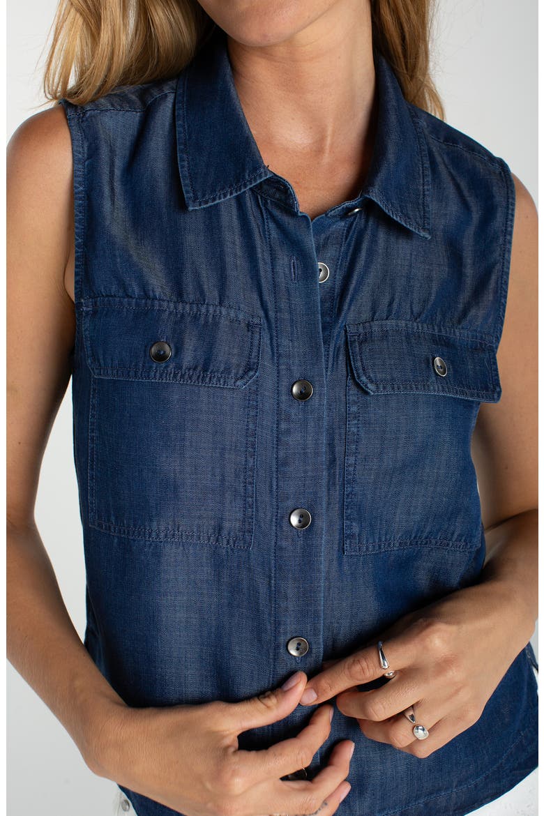 Pocket Sleeveless Crop Denim Shirt, Alternate, color, SERENE DARK