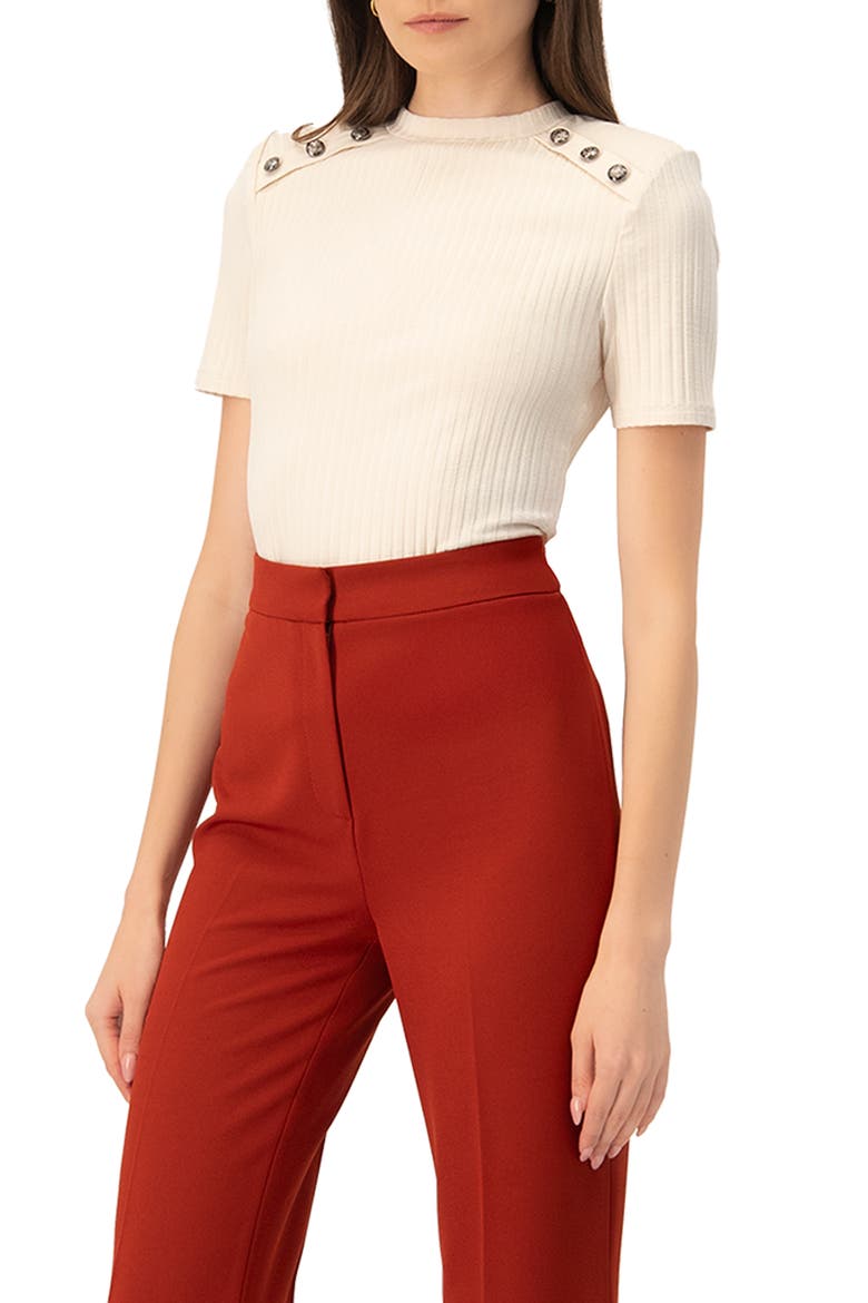 Puffed Shoulder Beige Top, Alternate, color, Beige