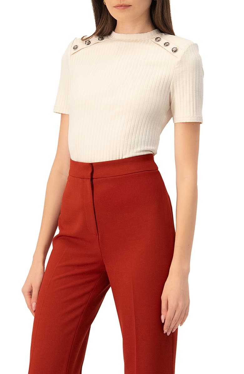 IVONNE Puffed Shoulder Beige Top, Alternate, color, Beige