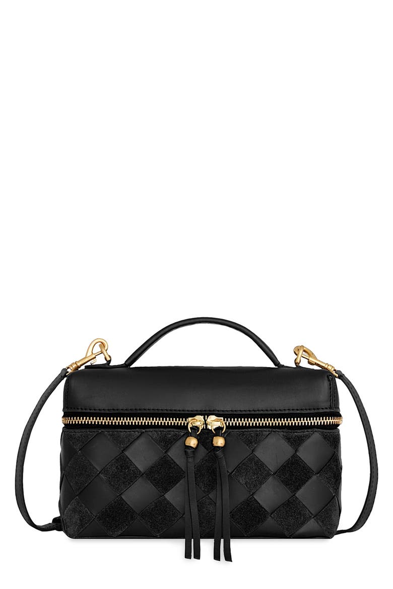 Frankie Woven Leather Train Case, Main, color, BLACK