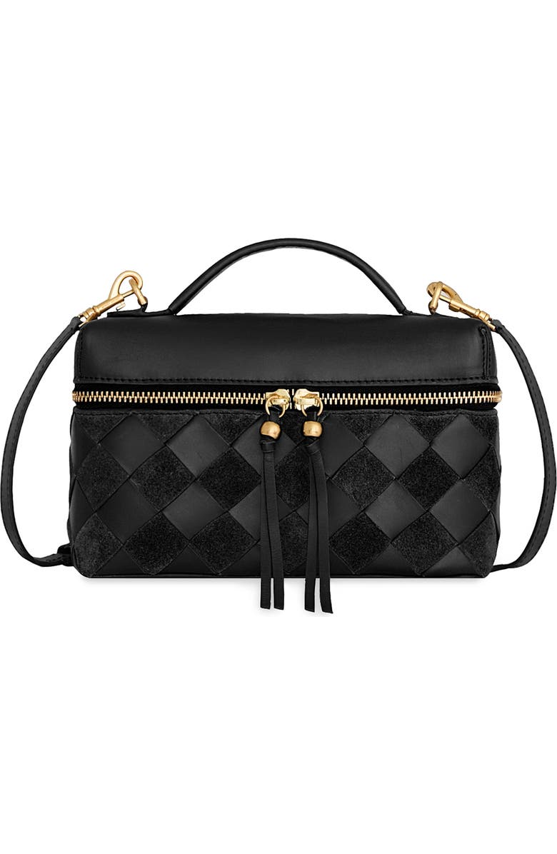 Rebecca Minkoff Frankie Woven Leather Train Case, Main, color, Black