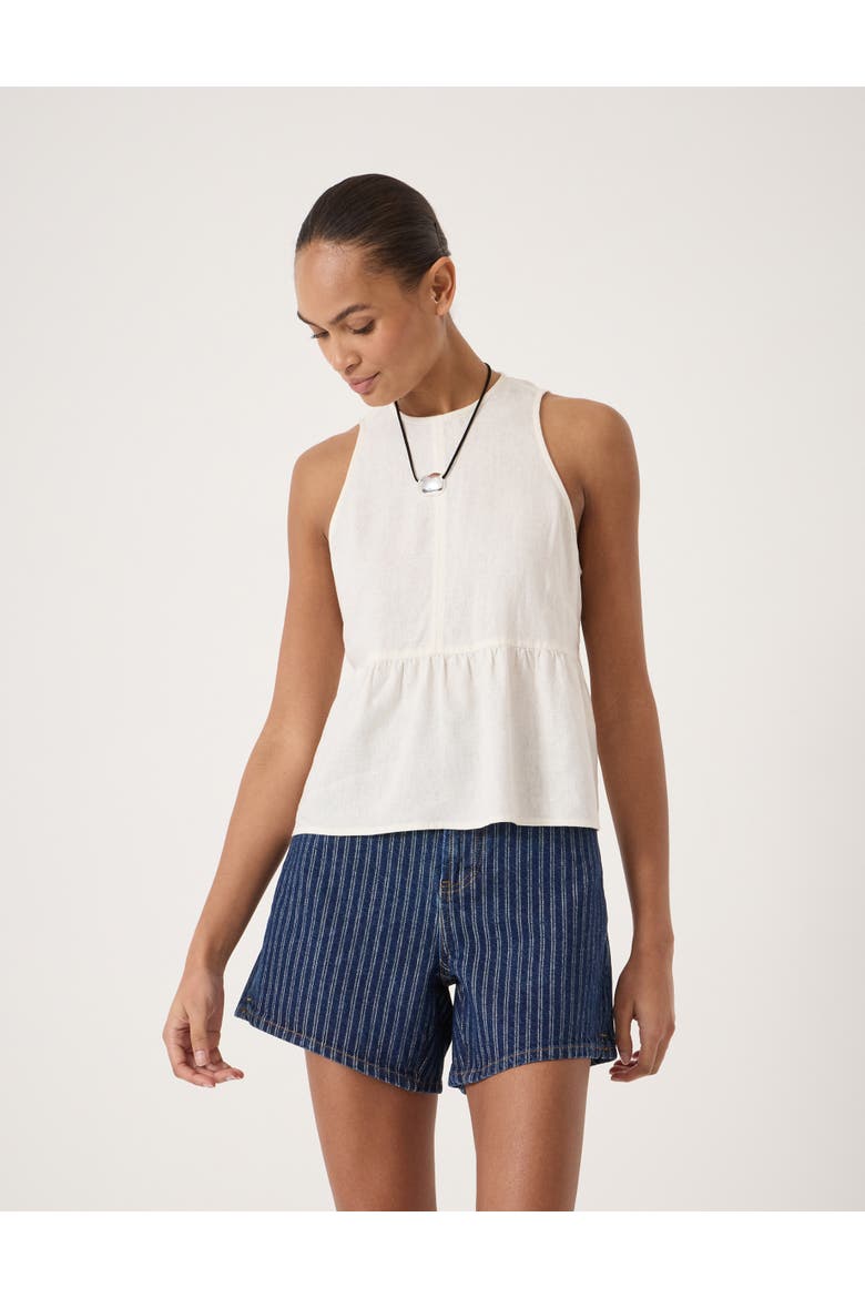 Nomie Linen Blend Peplum Top, Main, color, White