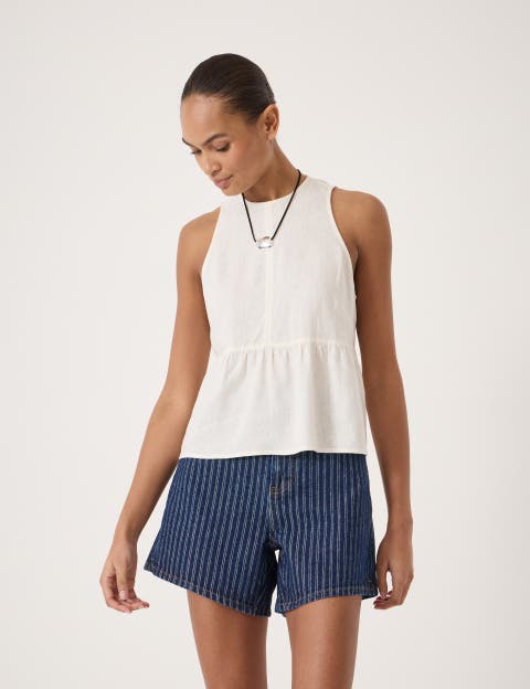Nomie Linen Blend Peplum Top