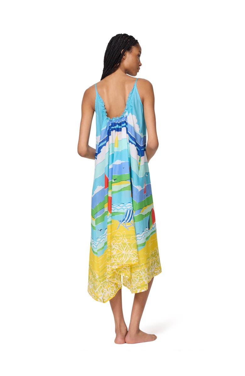 Kate Spade New York Shirred Ruffle Low Back Maxi Cover Up Dress, Alternate, color, Multi