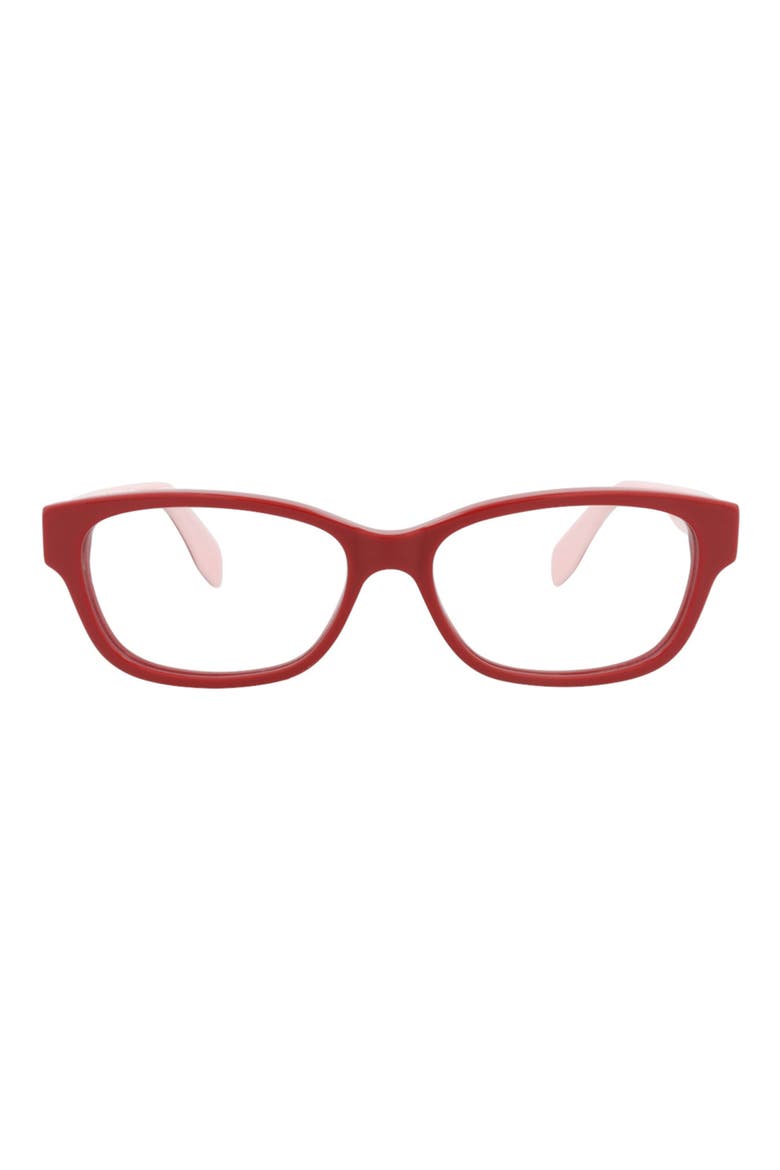 56mm Rectangular Optical Glasses, Main, color, RED RED TRANSPARENT